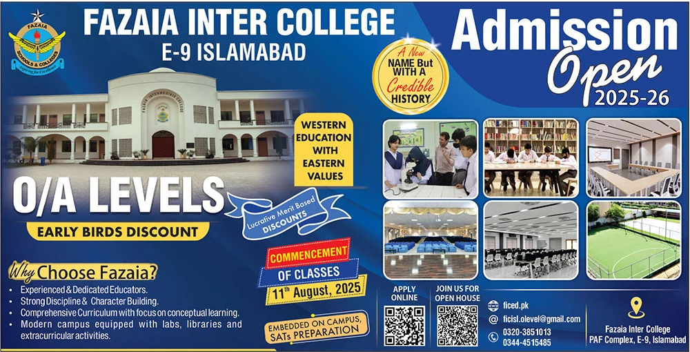 Admission Open in Fazaia Inter College Islamabad